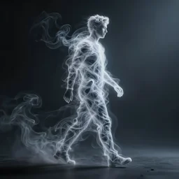 swirling smoke in the shape of a man walking, octane render, dramatic lighting, cinematic