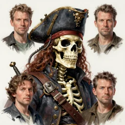 portrait of a steampunk skeleton pirate, highly detailed, digital painting, trending on artstation, devianart, cgsociety, sharp focus, illustration, fantasy art by sebastien mitton, viktor antonov, sergey kolesov