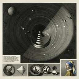 science poster, spatial space deformation in latent space, math art, by vermeer and dan mumford and gustave dore