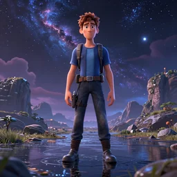 a cosmic man by pixar, ultra detailed, fantasy, hyper realism, art, smooth, beautiful art, masterpiece, landscape, cinematic, wet reflections, ray tracing x, rtx, smooth