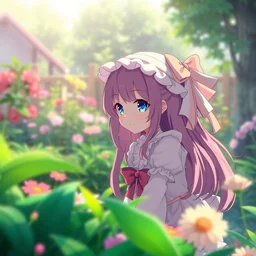 isekai cute japanese anime girl in garden, stylized, beautiful lineart, depth focus, rankings pixiv, artstation, chromatic aberration, soft lighting, srgb, 4 k artstation, hdr, cinematic. by hiro mashima
