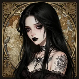 a vector illustration portrait of a sad goth girl with tattoo, intricate, elegant, highly detailed, digital painting, artstation, concept art, smooth, sharp focus, illustration, art by artgerm and greg rutkowski and alphonse mucha and william - adolphe bouguereau