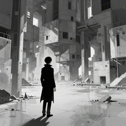 a vampire wandering a vast, endless brutalist megastructure, drawn by tsutomu nihei
