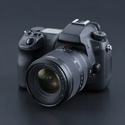 dslr camera from future, cyberpunk style, product photo, octane render, unreal render, ultra detail, no noise, isometric, full view