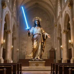 3 d render of the inside of a church with a statue of jesus with a lightsaber, hd, 1 6 k, 8 k,