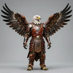 realistic full - body photo, noble hero portrait of an eagle! wearing leather armor with wings spread, by jack kirby italo calvino roger dean and alena aenami