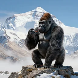 A gorilla talking to god on top of mount everest, digital art, trending on artstation, highly detailed