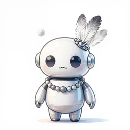 a cute tiny android wearing beaded necklace and a feathered headdress, crisp 8 k line art, digital painting, artstation, unreal engine, octane render, emissive lighting, concept art, matte, sharp focus, hyper realistic lighting, illustration, art by junto ito and takato yamamoto and philippe druillet