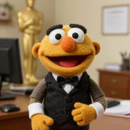 oscar from the office as a muppet. highly detailed felt. hyper real photo. 4 k.