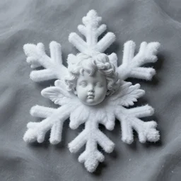 surreal photography silk snowflake with a cherub face
