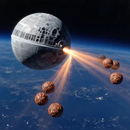 Deathstar shooting meatballs at earth