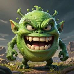 green goblin icon, big teeth, digital art, cartoon