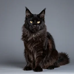studio photo of a black Maine Cook cat