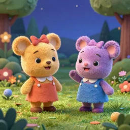 igglepiggle and upsydaisy in the night garden hd render, highly detailed, realistic, digital art