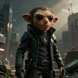 A muppet assassin cyberpunk, realistic film still