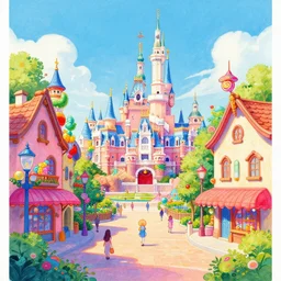 photo of town center : 2 whimsical fairy wonderland vibrant colors candyland wonderland : 4 gouache swirls detailed, by peter mohrbacher, hajime sorayama, wayne barlowe, boris vallejo, aaron horkey, gaston bussiere, craig mullins