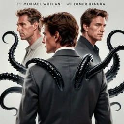 poster artwork by Michael Whelan and Tomer Hanuka, Karol Bak of Tom Cruise black tentacles emerge from his back, from scene from Twin Peaks, clean, simple illustration, nostalgic, domestic, full of details