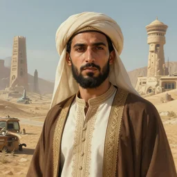 highly detailed portrait photo of a nraqi in a scenic dystopian environment, hyperrealistic illustration by william didier - pouget
