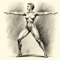 most strongest pose, scarlett johansson as gigachad with perfect symmetrical anatomical proportions by greg rutkowski, pencil and ink, dramatic lighting, full body profile pose