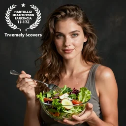 extremely detailed professional photo, studio lighting, woman with bowl of salad