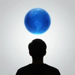 photo still of behind view, dark silhouette of a young man, enchanting a blue orb, 8 k, studio lighting bright ambient lighting key light, 8 5 mm f 1. 8