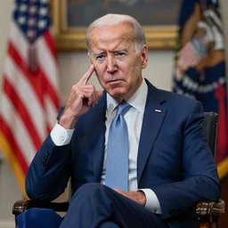 realistic still of joe biden sitting on a chair, confused look, stressed, amazing details, 8 k, 8 5 mm, f. 1 4, beautiful composition
