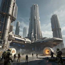 a beautiful scifi rendering of massive brutalist industrial military modern cathedral buildings and mri machines art, star wars, unreal engine, Artstation massive aircraft carrier towers futuristic gothic cathedral architecture with hangar bays maschinen krieger, ilm, beeple, star citizen halo, mass effect, starship troopers, elysium