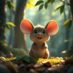 a wholesome animation key shot of a cute mouse in the forest, studio ghibli, pixar and disney animation, sharp, rendered in unreal engine 5, anime key art by greg rutkowski, bloom, dramatic lighting