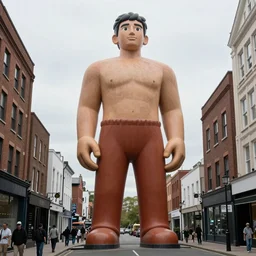 Giant Man towers over a street, photography by Julia Fullerton-Batten