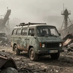 detailed ultra - realistic graphic novel illustration of postapocalyptic junkyard by edward hopper and gregory crewdson, cinematic, muted colors, cinematic fog, full shot, george adult, carel willink, ian miller, wayne barlowe, greg rutkowski, norman rockwell