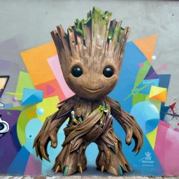 symmetry!! portrait of groot by sachin teng, organic, cables, matte painting, geometric shapes, hard edges! graffiti, street art