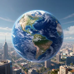 flying earth, on the earth futuristic city, fantastic, hyper realistic, octane render, global illumination. raytracing,