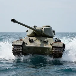 a T-34 emerging from Ocean waves, hyperrealistic