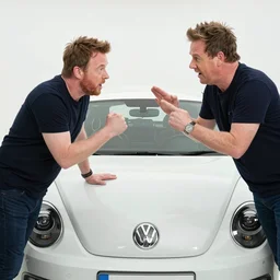 j mays argue and fight against jeremy clarkson in front of volkswagen beetle