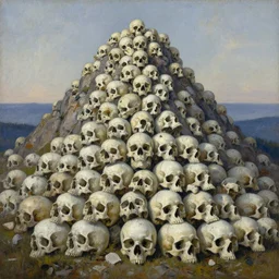 mountain of skulls, many skulls piled up by beksinski. painting, award winning artwork