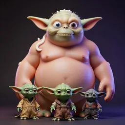 hyperrealistic rendering, fat cronenberg flesh monster smooth kaiju yoda by art of skinner and richard corben and jeff easley, skull, white worms, eyeballs, eyeballs, product photography, action figure, sofubi, studio lighting, colored gels