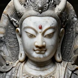 naraka buddhist demon madonna face, highly detailed, symmetrical long head, smooth marble surfaces, detailed ink illustration, raiden metal gear, cinematic smooth stone, deep aesthetic, concept art, post process, 4 k, carved marble texture and silk cloth, latex skin, highly ornate intricate details, in the style of 8 8 grzes