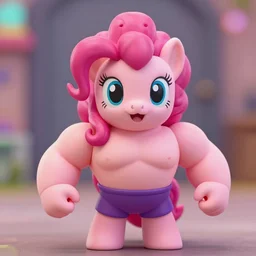 pinky pie my little pony, neca!!! powerlifter oversized muscular action figure by neca face close up full body in the style of neca, character by neca, film still, bokehs