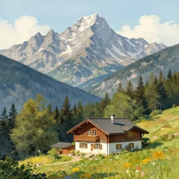 a beautiful mountain with a nice house by Marc Simonetti and James Gilleard, Greg Rutkowski
