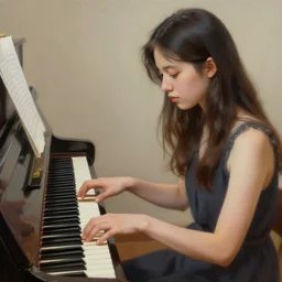 a beautiful girl playing the piano, realistic painting, high definition, digital art, matte painting, very detailed, realistic