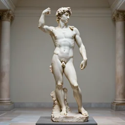 Sam Hyde sculpted as a Greek God by Michaelangelo, sigma male, rule of thirds, award winning photo, unreal engine, studio lighting, set in Greek museum