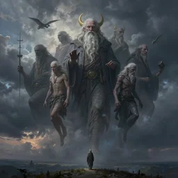 elder gods descending from the heavens, matte painting, evening, after the storm, drama, by rozalski and stanton kenton, artstation