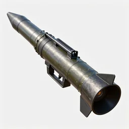 a high resolution very detailed image of a 2 wielding a rocket launcher in russian tank boss fight from nier : automata in yellow rye field under pure blue skies