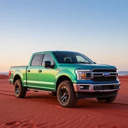 Ford F150 Green Blue Ombre 2022 Truck on a Red Sand Beach at sunset