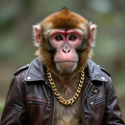 monkey wearing leather jacket and gold chain 1 2 3 4
