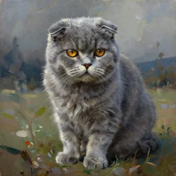 grey scottish fold, expressive oil painting, by leonid afremov