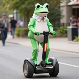 elvis riding a segway in a frog costume