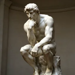 max branning as the statue the thinker, augusta rodin