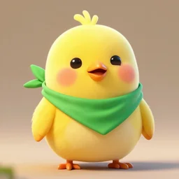 a cute yellow bird blushing wearing a green bandana, artstation, high quality, smooth, detailed