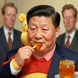 xi jinping in honey grease, eating honey, is winnie the pooh, mix xi jinping face, by donato giancola and greg rutkowski and wayne barlow and zdzisław beksinski, realistic face, digital art